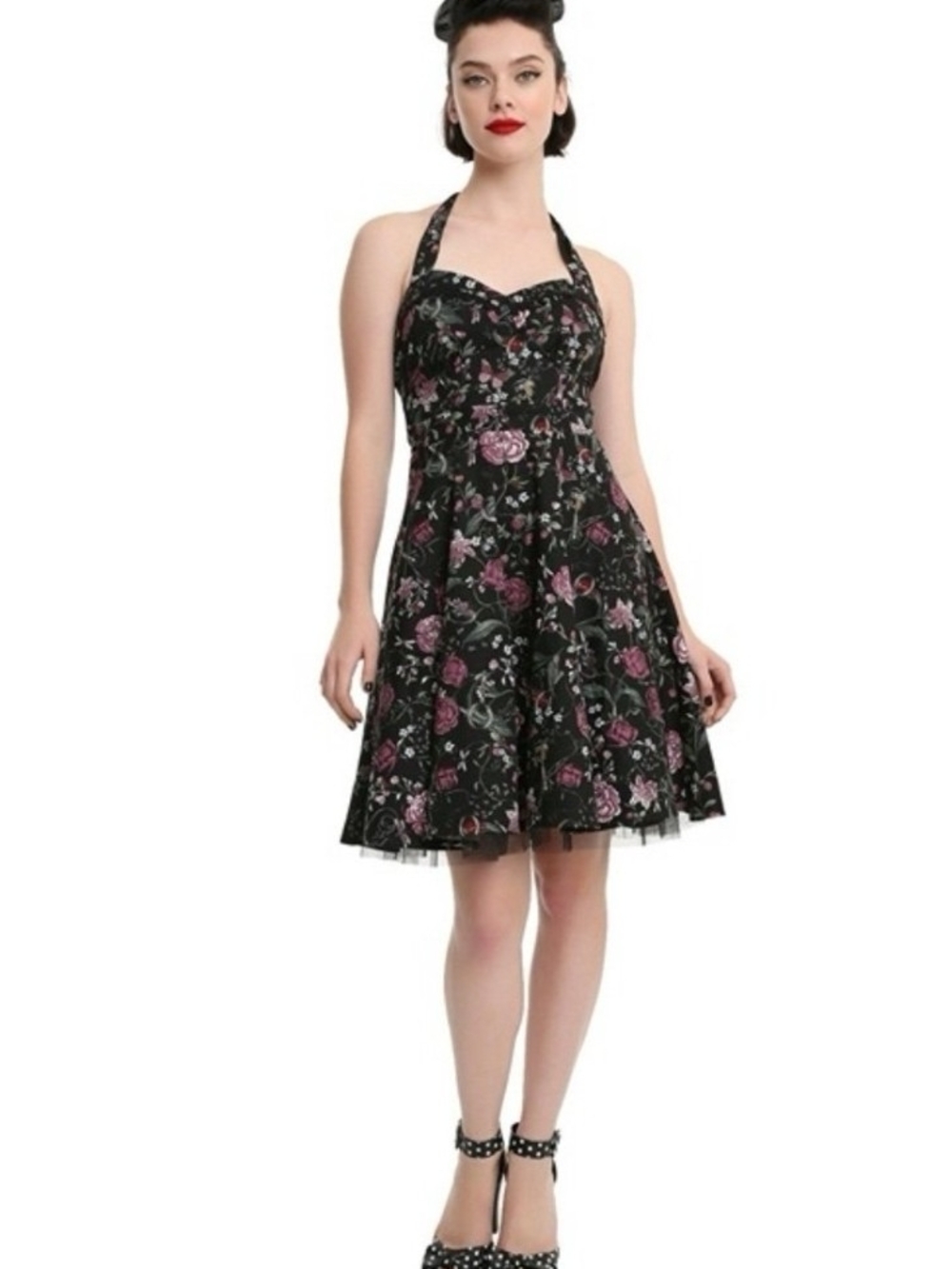 Hot Topic Floral Insect Halter Dress Pinup Whimsigoth Rockabilly Womens XL